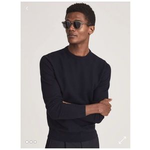 Reiss Perry Textured Crew Neck Jumper Sweater in Navy, Size M